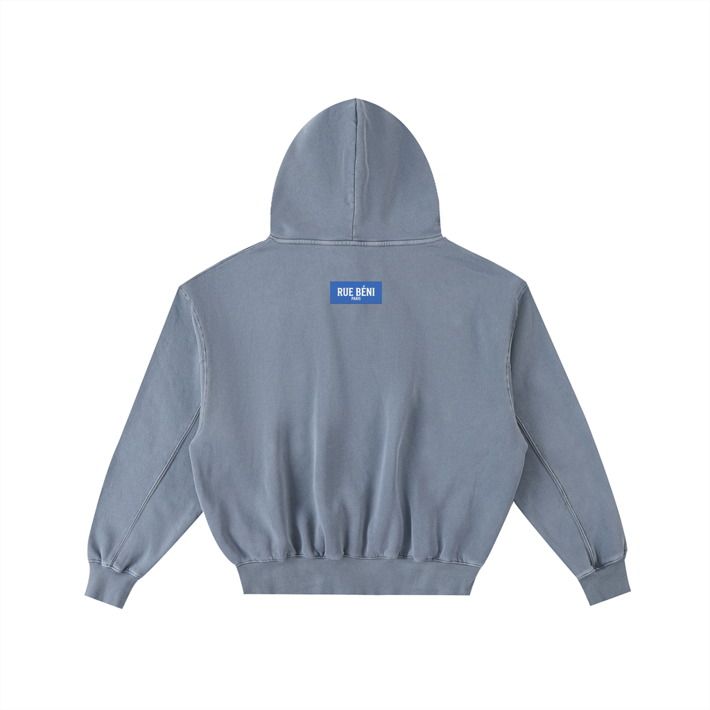Sweat à capuche ample délavé et effiloché — 350 GSM
