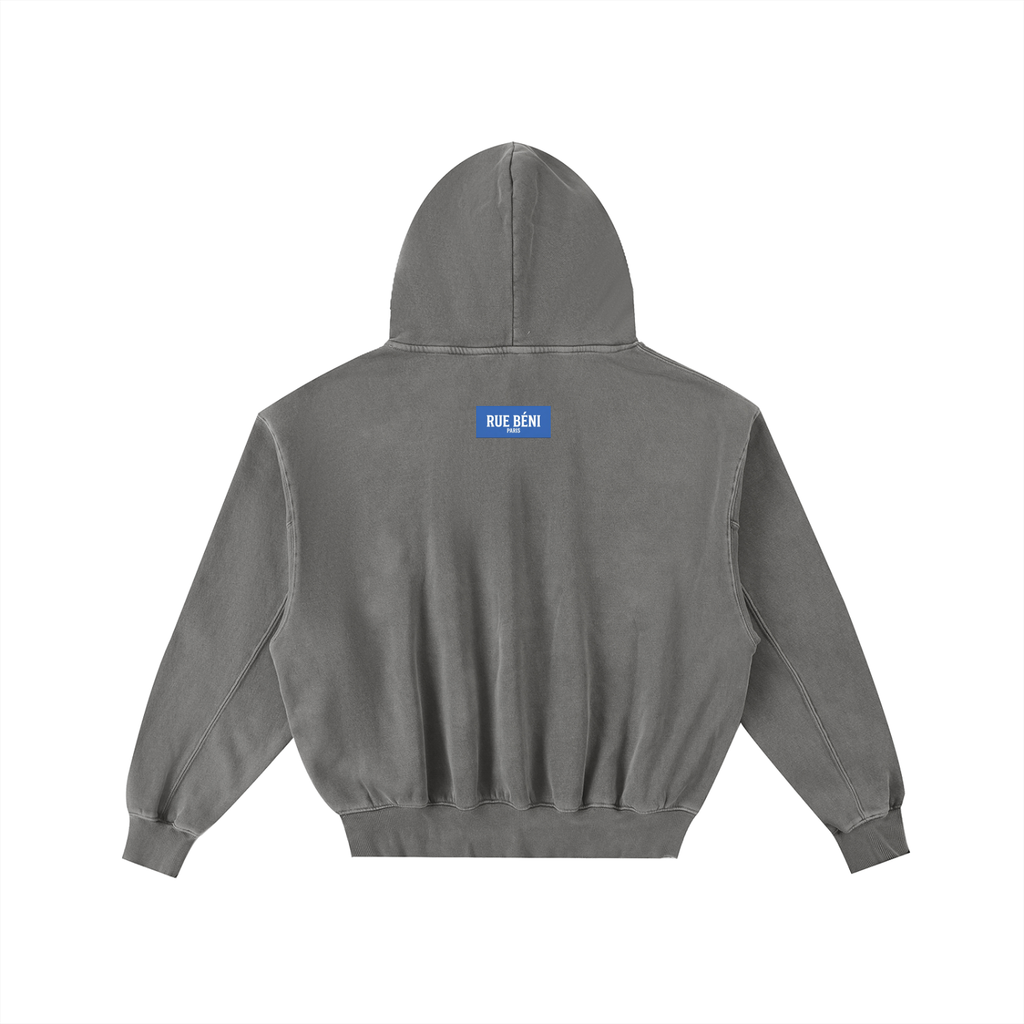 Sweat à capuche ample délavé et effiloché — 350 GSM