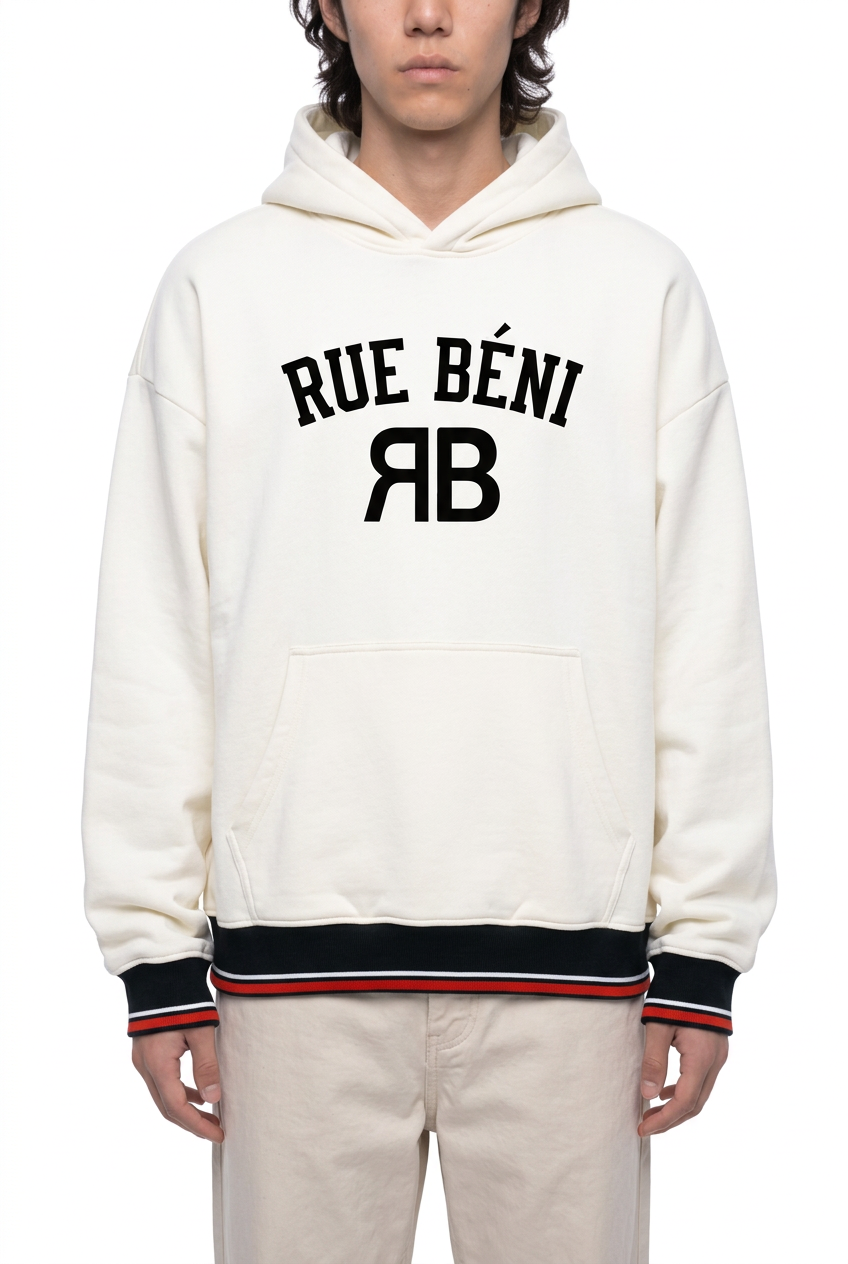 Off-white Varsity RB hoodie on the supplied model
